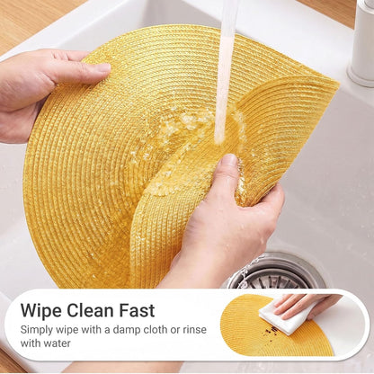 Round Braided Placemats Set of 6 Table Mats for Dining Tables Woven Washable Non-Slip Place mats 15inch for Spring(Yellow, 6pcs)