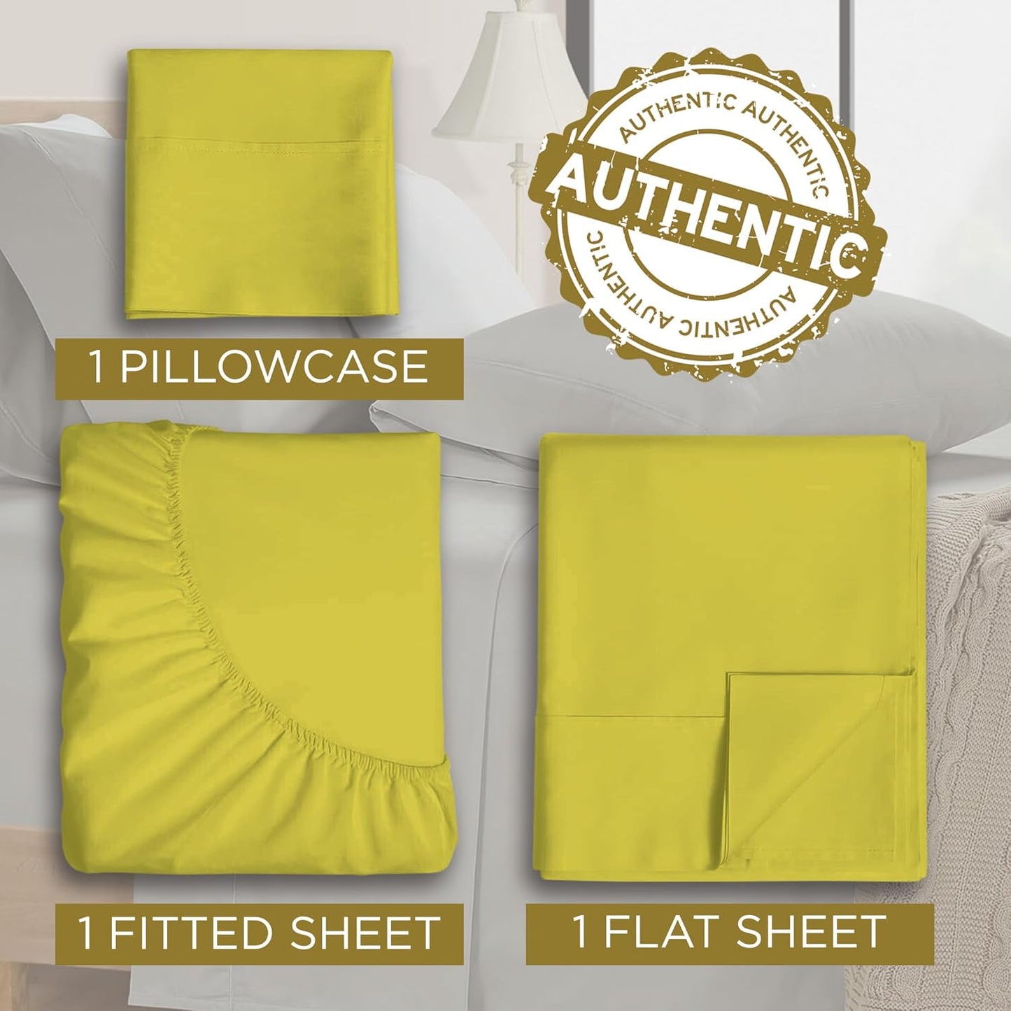 Twin XL 100% Microfiber Double Brushed Sheet Set - Extra-Soft & Wrinkle-Free - 15" Deep Pockets, 39" x 80" - Ideal for Dorms, Hospitals & Split King Beds - 3 PC Set (Twin XL, Yellow)