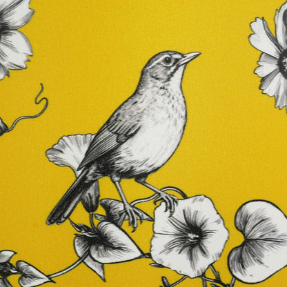 Drum Lamp Shades Set of 2, Yellow Vintage Lamp Shades for Table Lamps Floor Lamps - 13" x 13" x 10", Medium Flower Birds Lampshade (Spider Fitter), Assembly Required