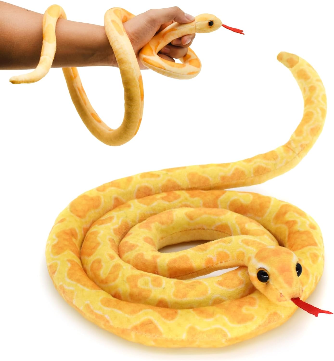 3.6 ft Long Realistic Snake Stuffed Animal, Soft Cuddly Plushie Toys | Lifelike Python Plush Toy, Prank Prop, Funny Prank Gag Gifts for Kids & Adult, Birthday, Christmas, Halloween Decor