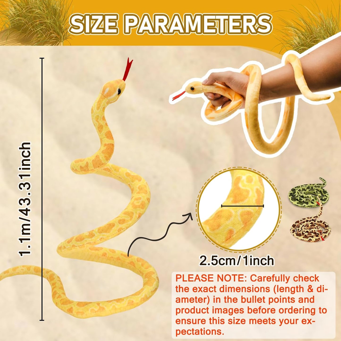 3.6 ft Long Realistic Snake Stuffed Animal, Soft Cuddly Plushie Toys | Lifelike Python Plush Toy, Prank Prop, Funny Prank Gag Gifts for Kids & Adult, Birthday, Christmas, Halloween Decor