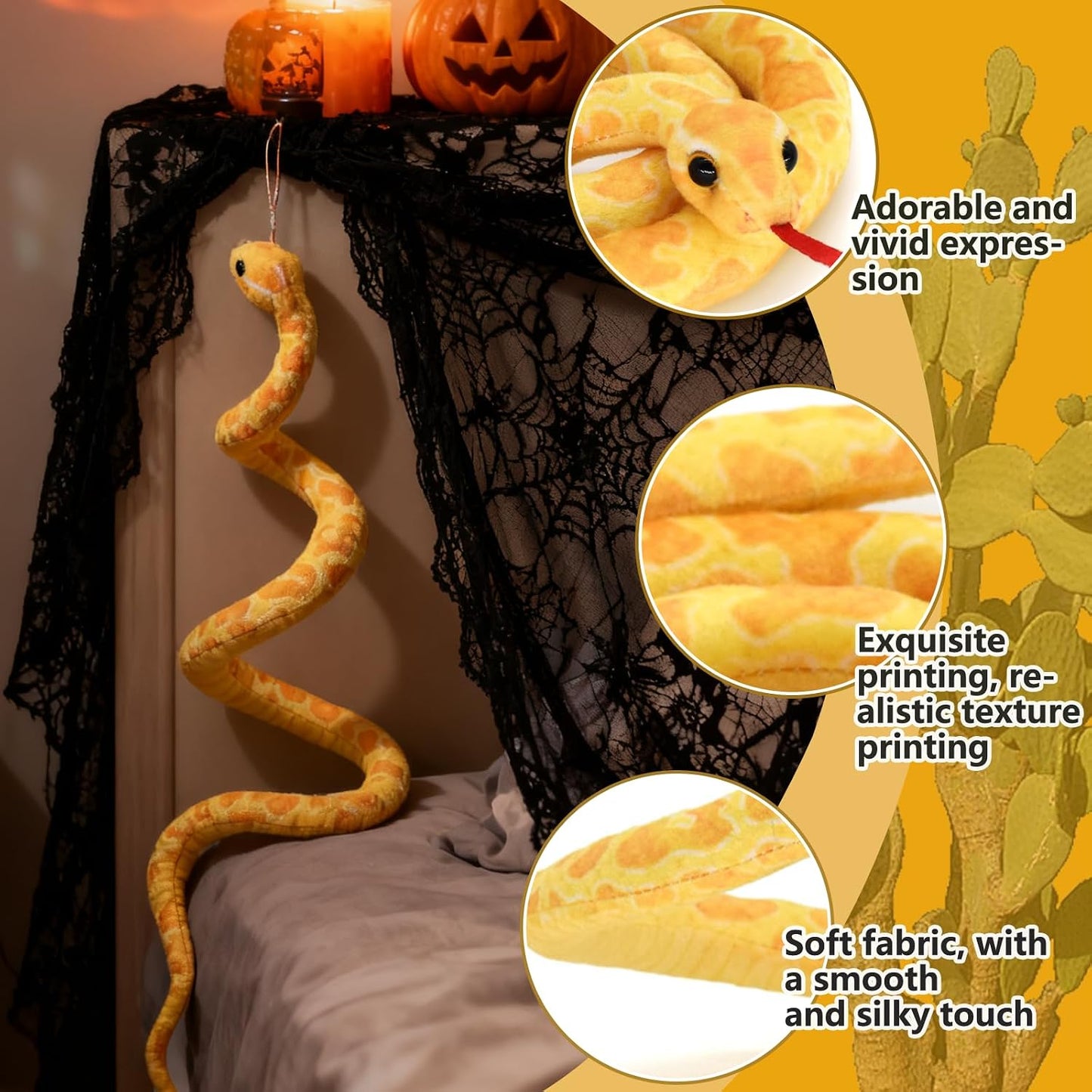 3.6 ft Long Realistic Snake Stuffed Animal, Soft Cuddly Plushie Toys | Lifelike Python Plush Toy, Prank Prop, Funny Prank Gag Gifts for Kids & Adult, Birthday, Christmas, Halloween Decor