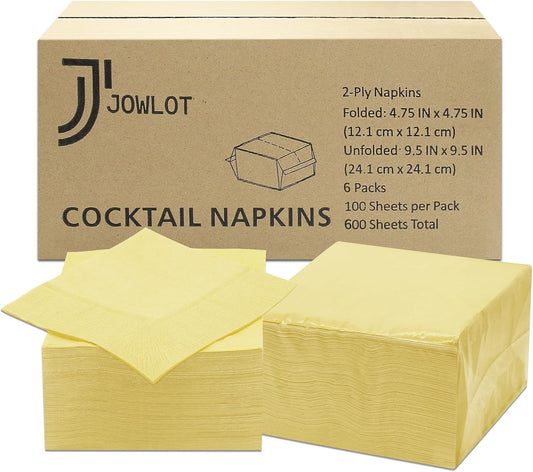 Cocktail Napkins - 600 Count 2-Ply Yellow Napkins Disposable, 4.75 x 4.75 Inch Folded Paper Napkins Bulk Beverage Napkins for Dinner Wedding Bar Party and Everyday Use