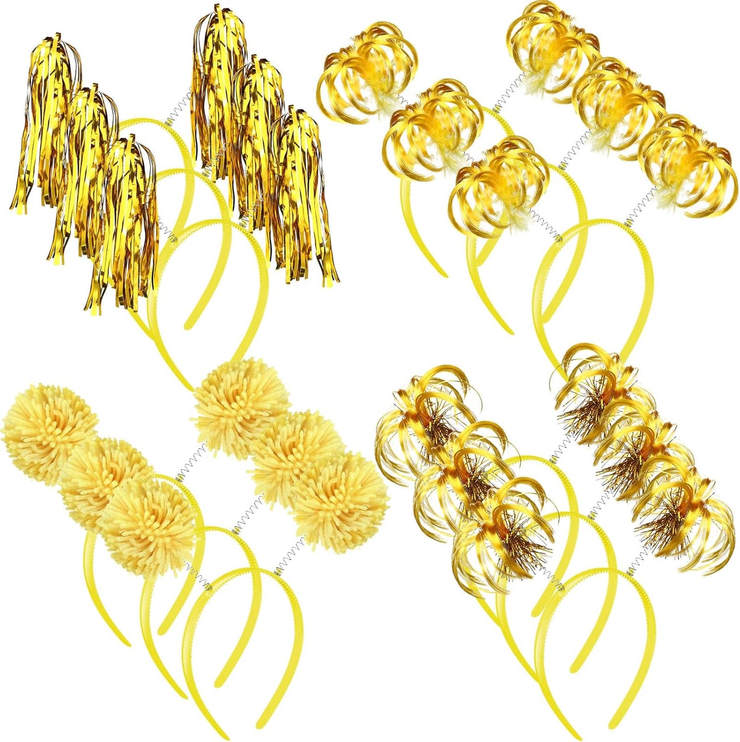 12 Pcs Back to School Pom Pom Spirit Party Headbands | Silly Party Hats, Tinsel Feather Ponytail Headwear Headbopper, Hair Accessories for Birthday Holiday