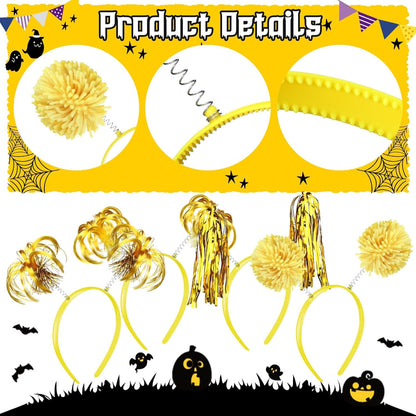 12 Pcs Back to School Pom Pom Spirit Party Headbands | Silly Party Hats, Tinsel Feather Ponytail Headwear Headbopper, Hair Accessories for Birthday Holiday