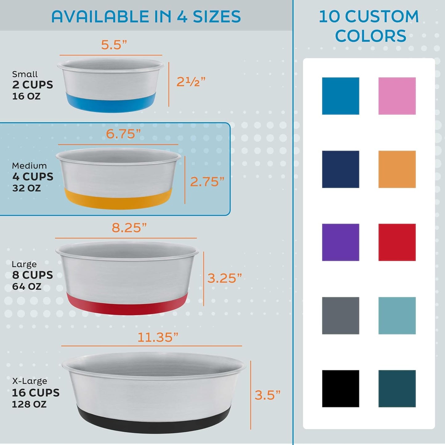 Stainless Steel Dog Bowls Set of 2 with Extra Thick Silicone Base - 4 Cup (32 oz) Mango Tango, Non-Slip, Dishwasher Safe Metal Bowls, Pet Dog Food Bowl for Dogs, Cats, Anti Rust