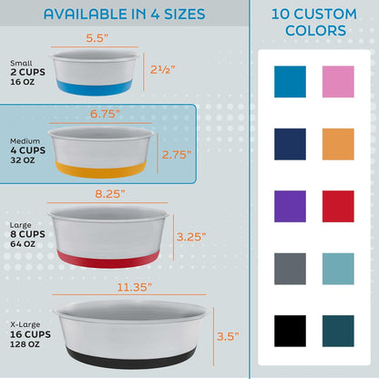 Stainless Steel Dog Bowls Set of 2 with Extra Thick Silicone Base - 4 Cup (32 oz) Mango Tango, Non-Slip, Dishwasher Safe Metal Bowls, Pet Dog Food Bowl for Dogs, Cats, Anti Rust