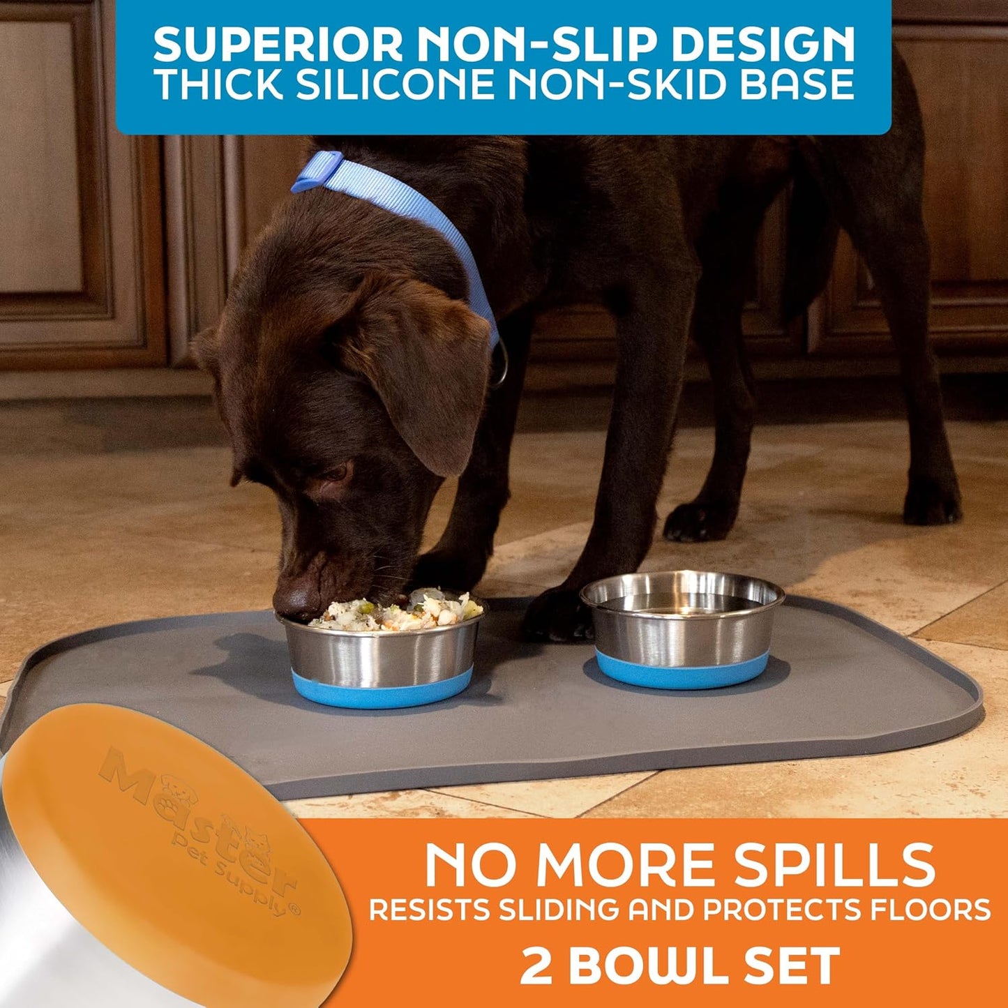 Stainless Steel Dog Bowls Set of 2 with Extra Thick Silicone Base - 4 Cup (32 oz) Mango Tango, Non-Slip, Dishwasher Safe Metal Bowls, Pet Dog Food Bowl for Dogs, Cats, Anti Rust