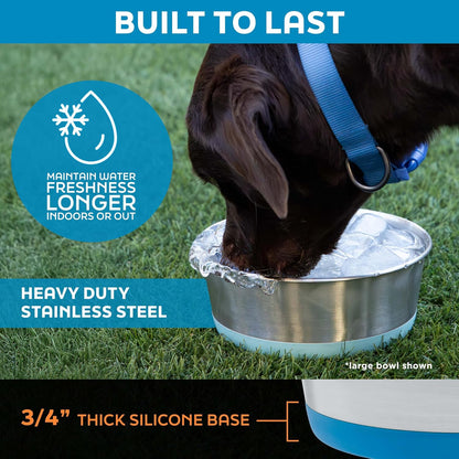 Stainless Steel Dog Bowls Set of 2 with Extra Thick Silicone Base - 4 Cup (32 oz) Mango Tango, Non-Slip, Dishwasher Safe Metal Bowls, Pet Dog Food Bowl for Dogs, Cats, Anti Rust