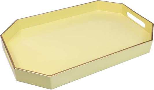 Yellow Plastic Serving Tray for Ottoman, Coffee Table, Octagon Decorative Tray for Entertaining, Outdoor, Living Room, Home Decor