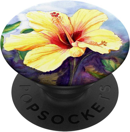 Floral Watercolor Yellow Hibiscus Flower Hawaii Exotic PopSockets PopGrip: Swappable Grip for Phones & Tablets