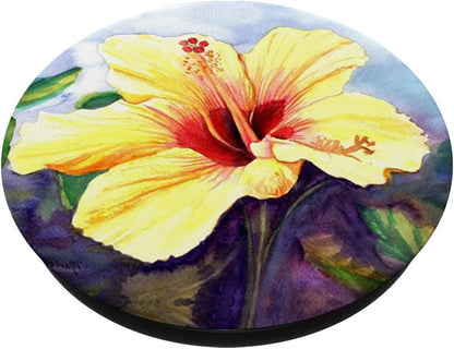 Floral Watercolor Yellow Hibiscus Flower Hawaii Exotic PopSockets PopGrip: Swappable Grip for Phones & Tablets
