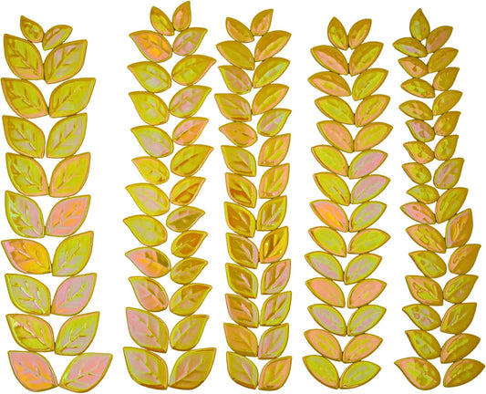 New Ceramic Leaf Mosaic Tiles, Mixed Sizes, 1.1 lbs, Beautiful Colors, Perfect for DIY Crafts, Indoor & Outdoor Decor, Garden Art & Mosaic Projects (Iridescent Yellow)