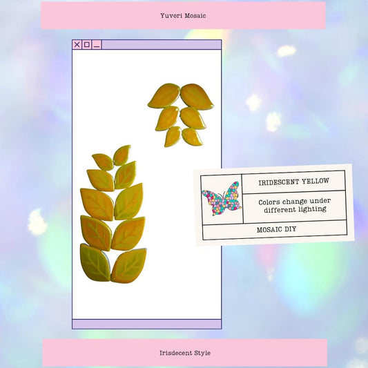 New Ceramic Leaf Mosaic Tiles, Mixed Sizes, 1.1 lbs, Beautiful Colors, Perfect for DIY Crafts, Indoor & Outdoor Decor, Garden Art & Mosaic Projects (Iridescent Yellow)