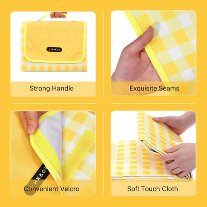 Outdoor Picnic Blanket 80"X80" Picnic Mat Extra Large Camping Blanket Beach Blanket Foldable Waterproof Sand Mat Hiking Travel Family Concerts(Yellow)