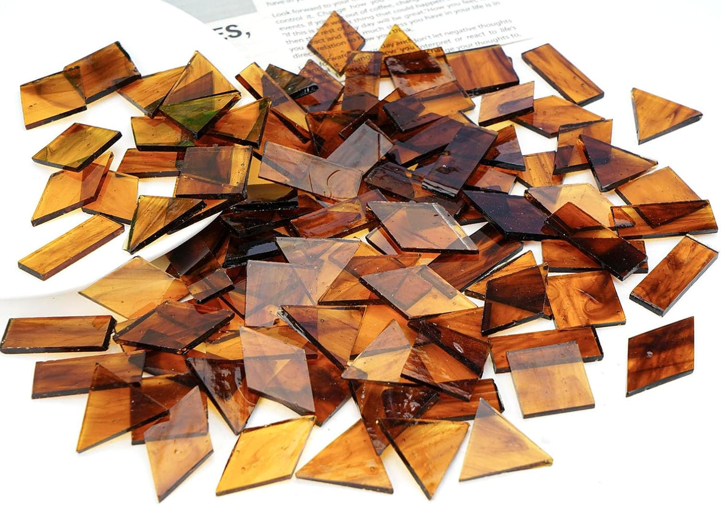 Large Transparent Textured Glass Tiles for DIY Crafts, 200g Stained Glass Pieces Supplies, 4 Shapes Tiles for DIY Mosaic Kit, Yellow Sunbeam