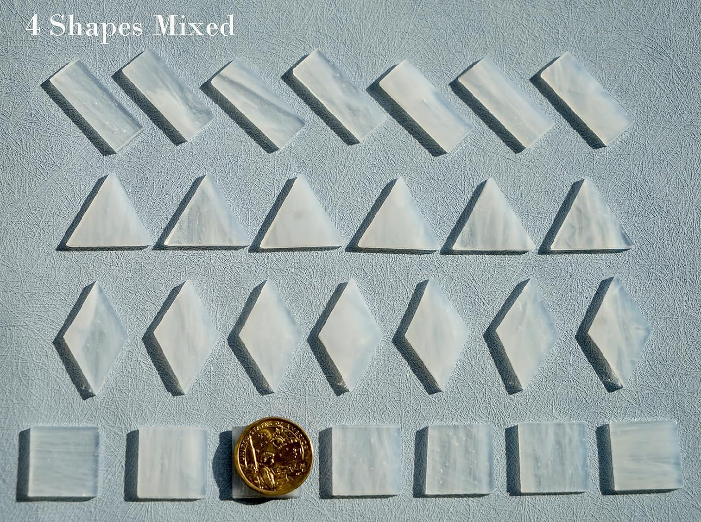 Large Transparent Textured Glass Tiles for DIY Crafts, 200g Stained Glass Pieces Supplies, 4 Shapes Tiles for DIY Mosaic Kit, Yellow Sunbeam