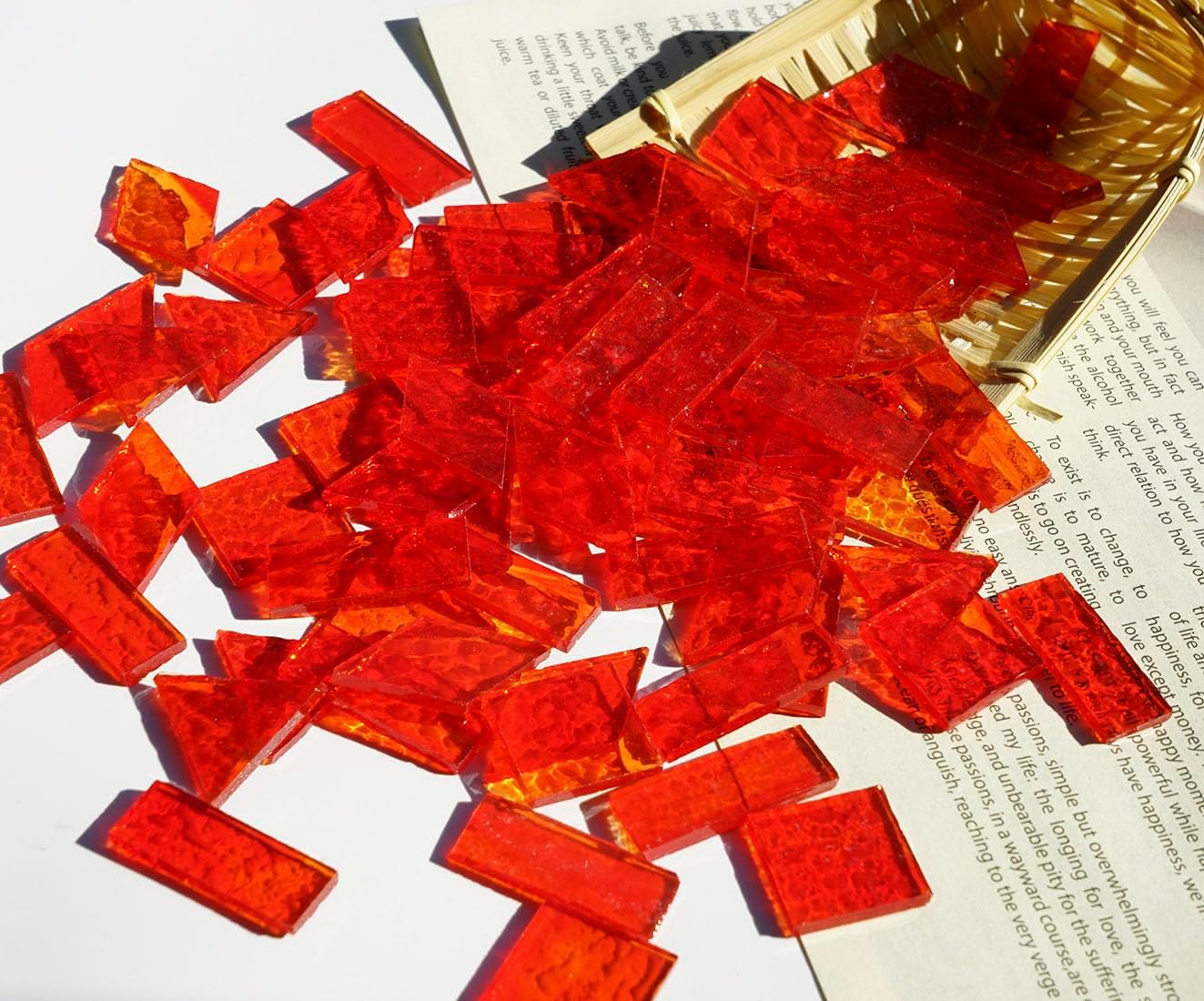 Large Transparent Textured Glass Tiles for DIY Crafts, 200g Stained Glass Pieces Supplies, 4 Shapes Tiles for DIY Mosaic Kit, Yellow Sunbeam