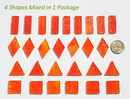 Large Transparent Textured Glass Tiles for DIY Crafts, 200g Stained Glass Pieces Supplies, 4 Shapes Tiles for DIY Mosaic Kit, Yellow Sunbeam