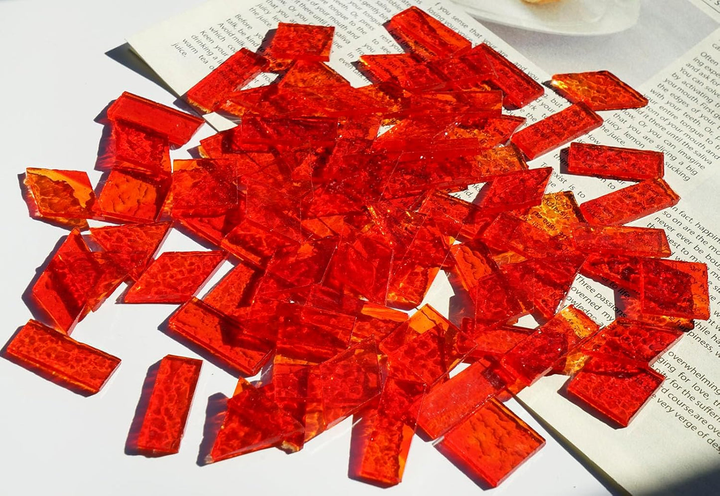 Large Transparent Textured Glass Tiles for DIY Crafts, 200g Stained Glass Pieces Supplies, 4 Shapes Tiles for DIY Mosaic Kit, Yellow Sunbeam