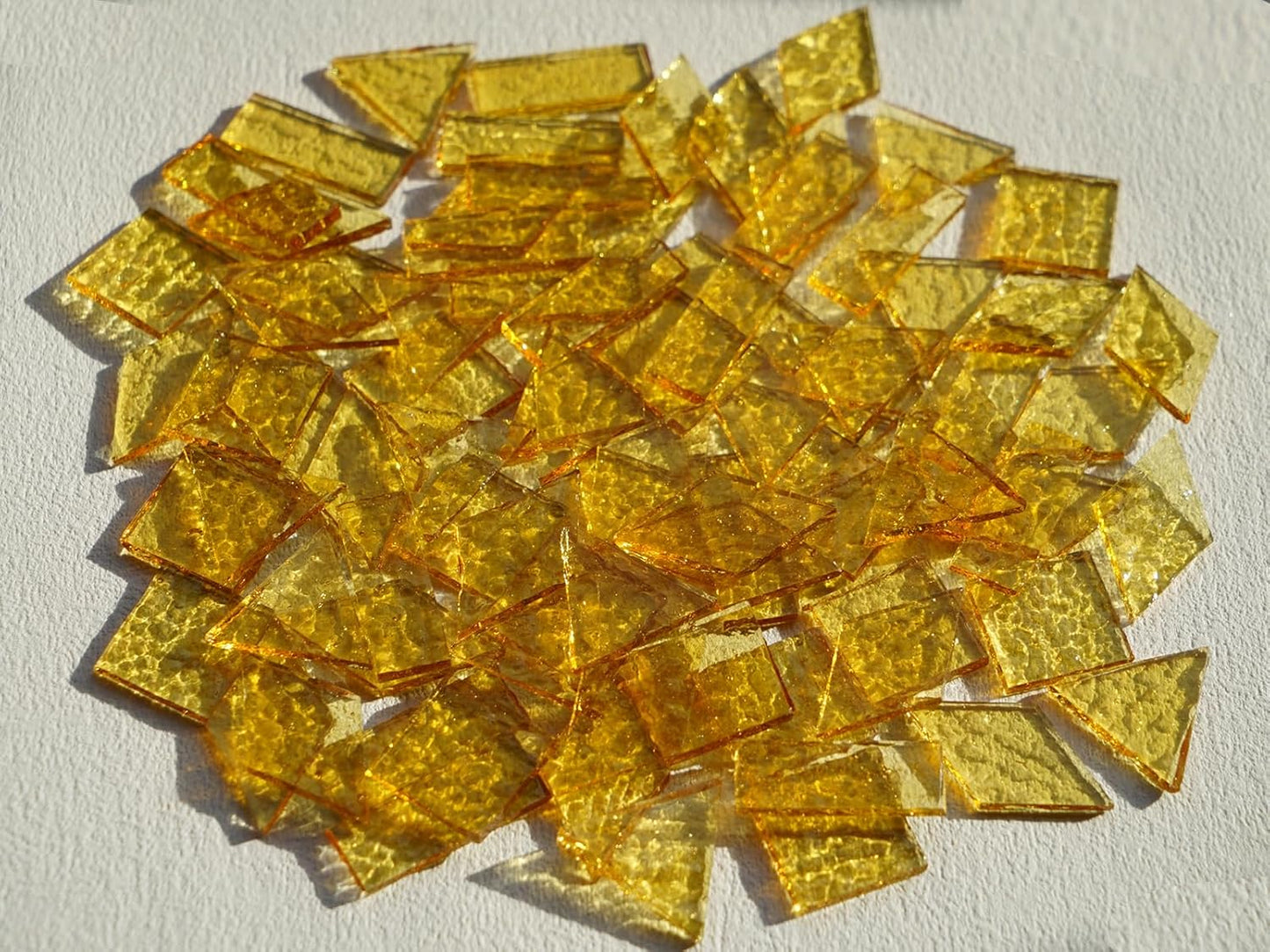 Large Transparent Textured Glass Tiles for DIY Crafts, 200g Stained Glass Pieces Supplies, 4 Shapes Tiles for DIY Mosaic Kit, Yellow Sunbeam