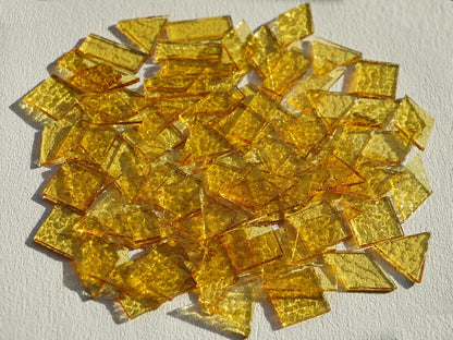 Large Transparent Textured Glass Tiles for DIY Crafts, 200g Stained Glass Pieces Supplies, 4 Shapes Tiles for DIY Mosaic Kit, Yellow Sunbeam