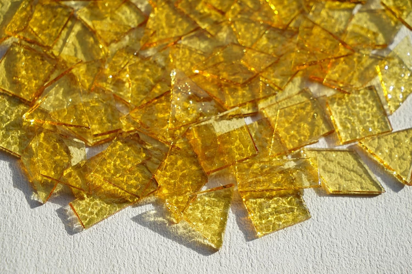 Large Transparent Textured Glass Tiles for DIY Crafts, 200g Stained Glass Pieces Supplies, 4 Shapes Tiles for DIY Mosaic Kit, Yellow Sunbeam
