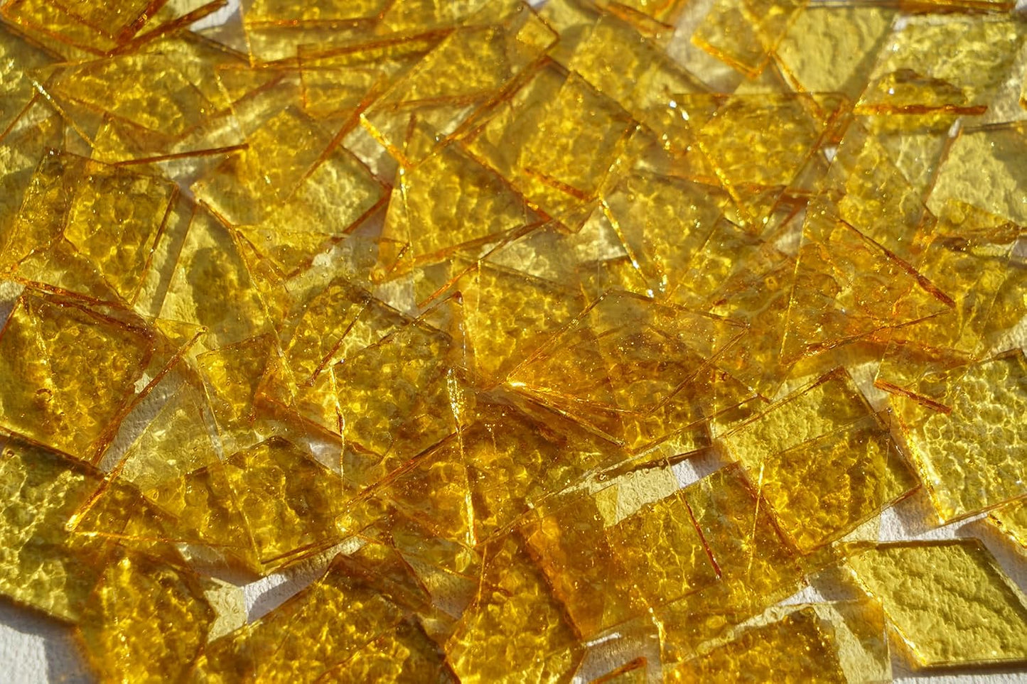 Large Transparent Textured Glass Tiles for DIY Crafts, 200g Stained Glass Pieces Supplies, 4 Shapes Tiles for DIY Mosaic Kit, Yellow Sunbeam