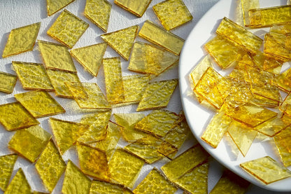Large Transparent Textured Glass Tiles for DIY Crafts, 200g Stained Glass Pieces Supplies, 4 Shapes Tiles for DIY Mosaic Kit, Yellow Sunbeam