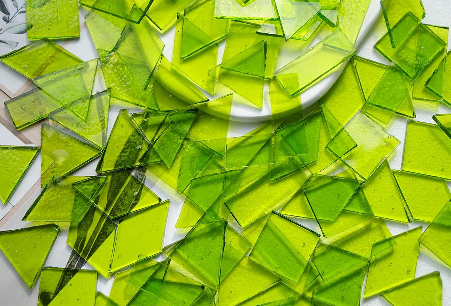 Large Transparent Textured Glass Tiles for DIY Crafts, 200g Stained Glass Pieces Supplies, 4 Shapes Tiles for DIY Mosaic Kit, Yellow Sunbeam