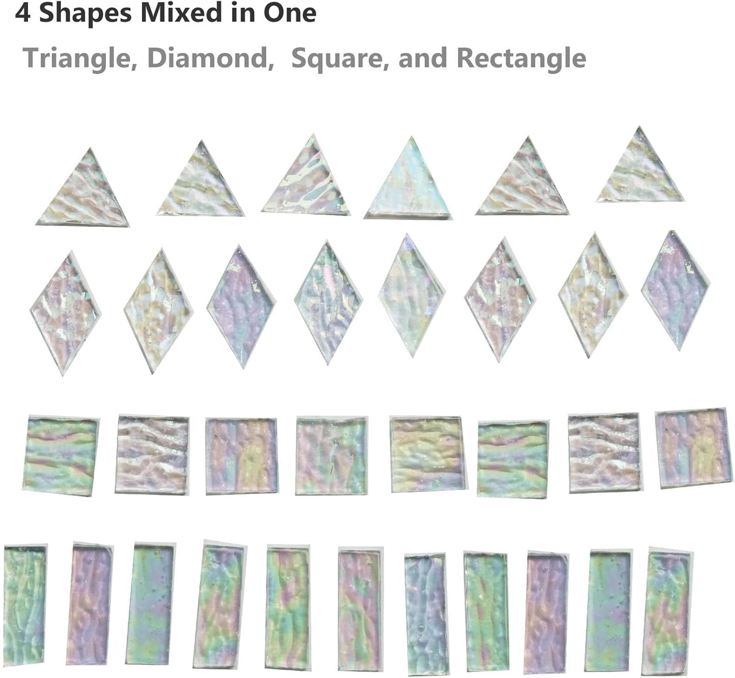 Large Transparent Textured Glass Tiles for DIY Crafts, 200g Stained Glass Pieces Supplies, 4 Shapes Tiles for DIY Mosaic Kit, Yellow Sunbeam