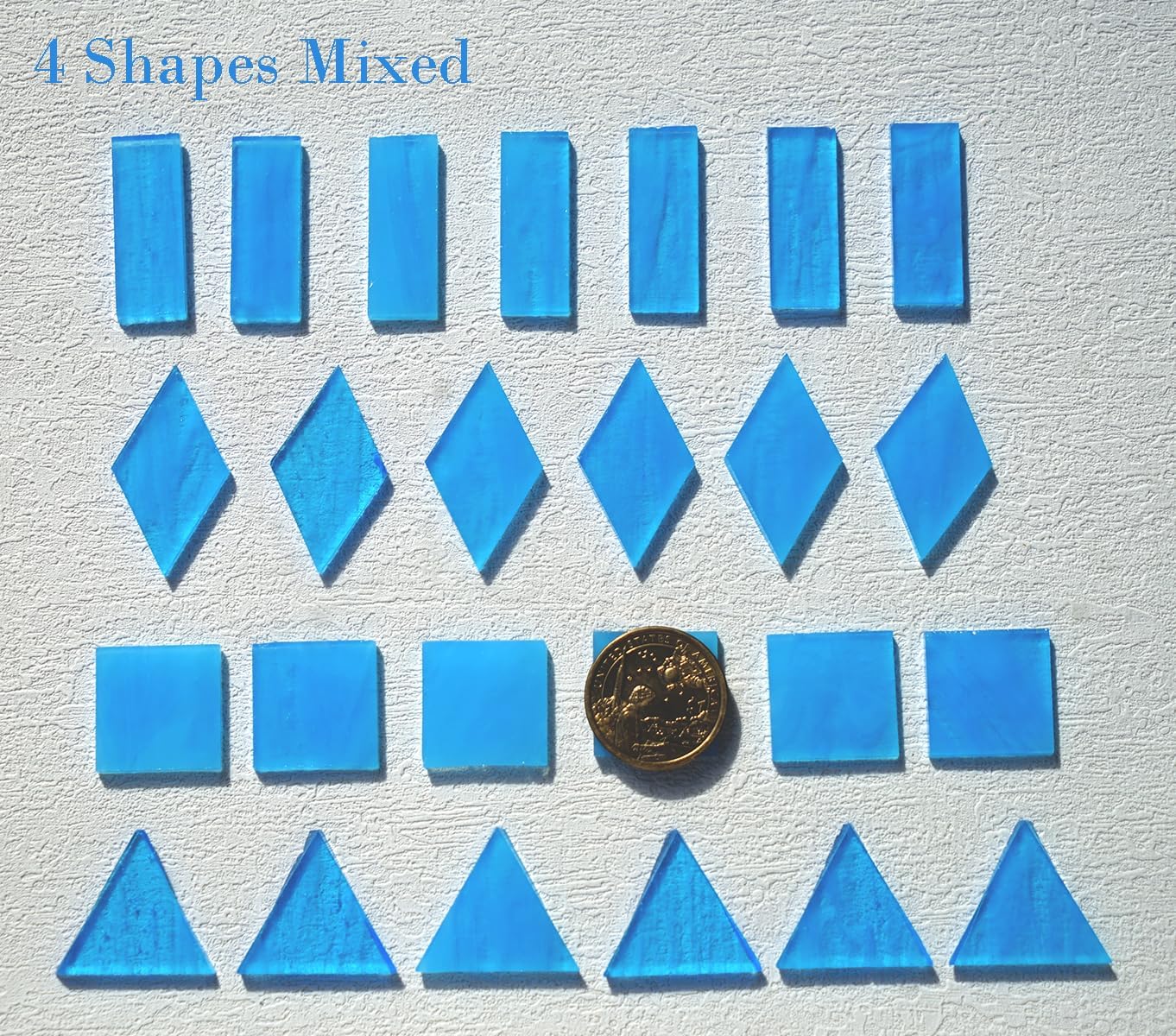 Large Transparent Textured Glass Tiles for DIY Crafts, 200g Stained Glass Pieces Supplies, 4 Shapes Tiles for DIY Mosaic Kit, Yellow Sunbeam