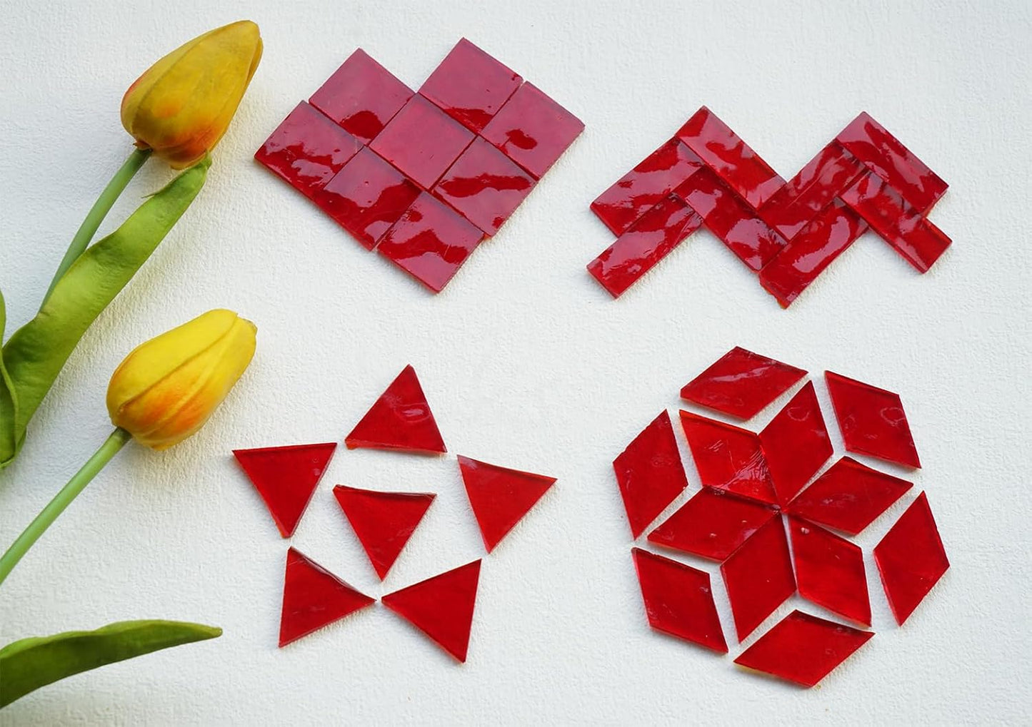 Large Transparent Textured Glass Tiles for DIY Crafts, 200g Stained Glass Pieces Supplies, 4 Shapes Tiles for DIY Mosaic Kit, Yellow Sunbeam