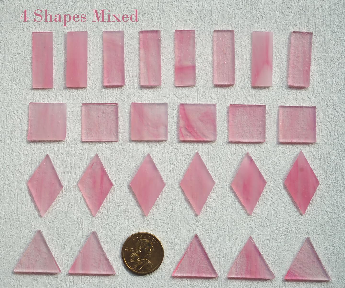 Large Transparent Textured Glass Tiles for DIY Crafts, 200g Stained Glass Pieces Supplies, 4 Shapes Tiles for DIY Mosaic Kit, Yellow Sunbeam