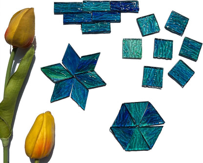 Large Transparent Textured Glass Tiles for DIY Crafts, 200g Stained Glass Pieces Supplies, 4 Shapes Tiles for DIY Mosaic Kit, Yellow Sunbeam