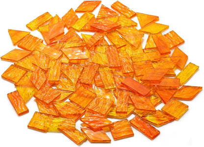 Large Transparent Textured Glass Tiles for DIY Crafts, 200g Stained Glass Pieces Supplies, 4 Shapes Tiles for DIY Mosaic Kit, Yellow Sunbeam