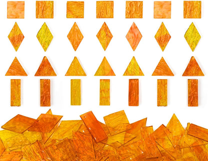 Large Transparent Textured Glass Tiles for DIY Crafts, 200g Stained Glass Pieces Supplies, 4 Shapes Tiles for DIY Mosaic Kit, Yellow Sunbeam