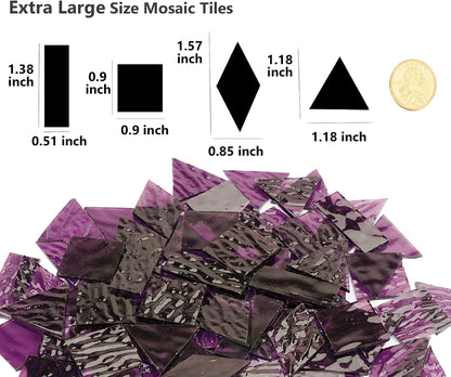 Large Transparent Textured Glass Tiles for DIY Crafts, 200g Stained Glass Pieces Supplies, 4 Shapes Tiles for DIY Mosaic Kit, Yellow Sunbeam