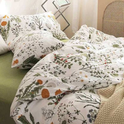 Floral Duvet Cover Queen Size - Blue Green Yellow White Flower Leaf Botanical Pattern Soft Microfiber Comforter Quilt Cover Set - 3PC 90 X 90 Lightweight Bedding, Farmhouse Style Bedroom for Women Men