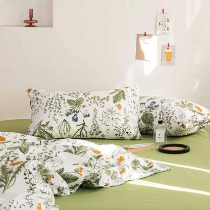 Floral Duvet Cover Queen Size - Blue Green Yellow White Flower Leaf Botanical Pattern Soft Microfiber Comforter Quilt Cover Set - 3PC 90 X 90 Lightweight Bedding, Farmhouse Style Bedroom for Women Men