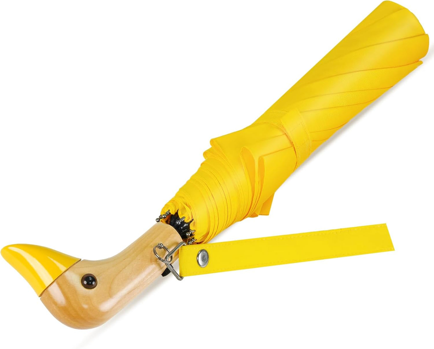 Duck Handle Travel Folding Umbrella Auto Open Manual Close Ideal Gift | Two-fold, auto open manual close, wooden duck handle, lightweight design, for rain, sun, travel,outdoor，women & kids.