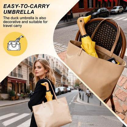 Duck Handle Travel Folding Umbrella Auto Open Manual Close Ideal Gift | Two-fold, auto open manual close, wooden duck handle, lightweight design, for rain, sun, travel,outdoor，women & kids.