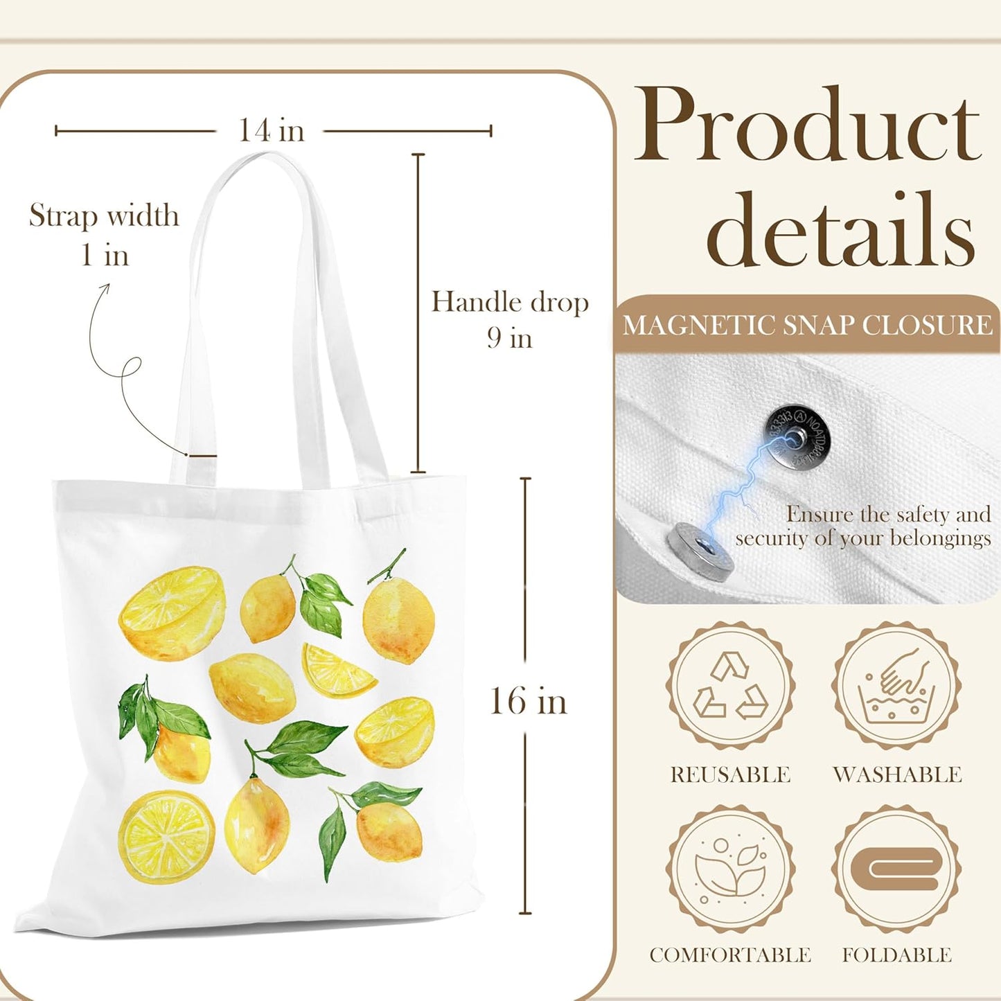 Fruit Tote Bag with Magnetic Buckle-Fruit Themed Seasonal Gifts for Birthday, Mother's Day, Christmas.