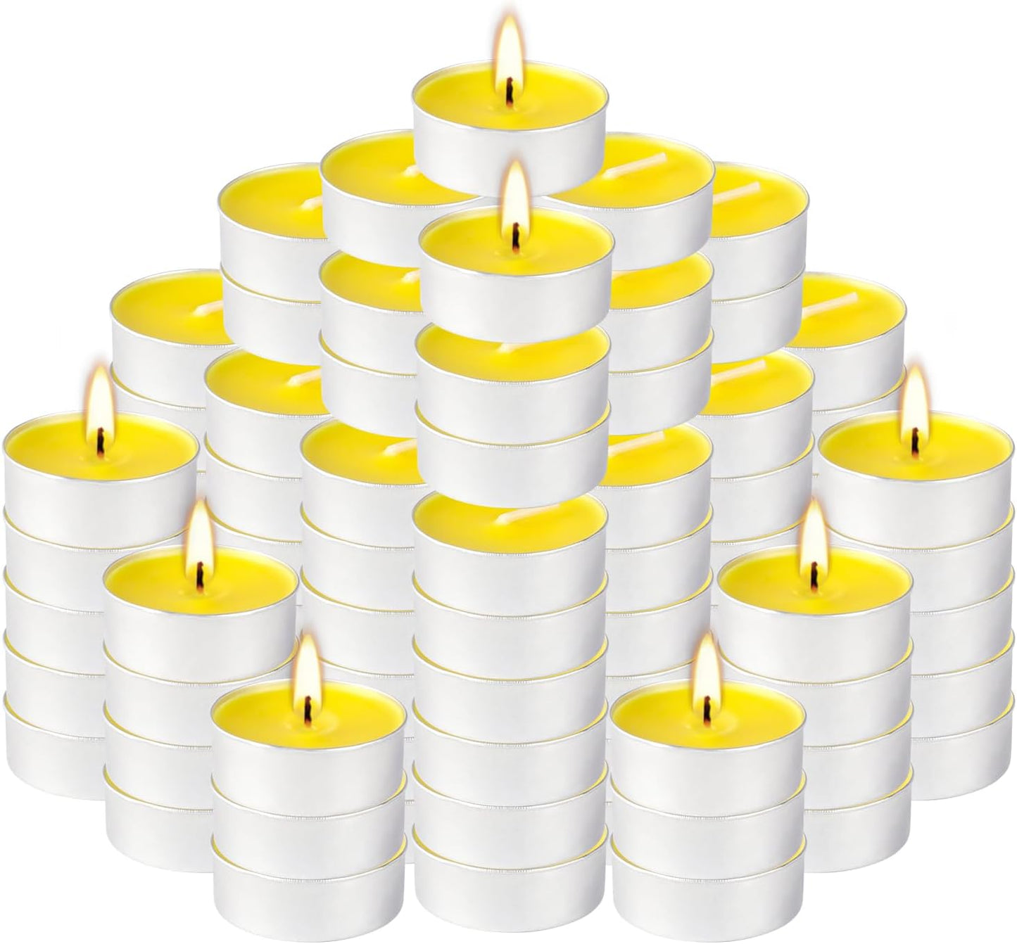 100 Pack Scented Tealight Candles - 4 Hours Burning Lemon Aromatherapy | Valentine's Day Romantic Dinner & New Year Home Decor, Yellow Votive Candles for Wedding, Holiday Gift & Emergency (Yellow)