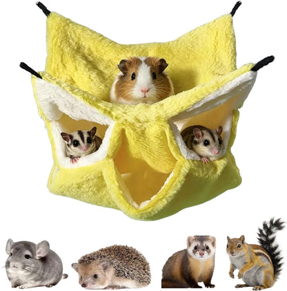 Guinea Pig Hammock 3 Layers Rat Hammock Small Animals Hanging Bed Hamster Pet Cage Accessories for Chinchilla Ferret Sugar Glider Squirrel Kitten Rat Sleeping and Playing (Yellow)