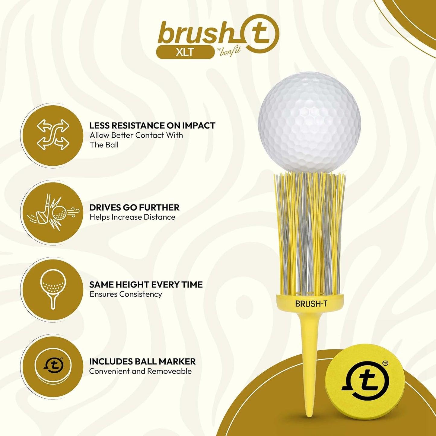 Premium Plastic Golf Tees, Yellow XLT Size 3 1/8", Unbreakable Innovative Design, Consistent Height, Perfect Golf Gift for Men and Women. Golfing Brush Tees, Works with Any Golf Ball