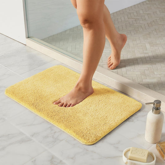 Yellow Bathroom Rugs, Ultra Soft Bath Rugs Non Slip Washable, Super Absorbent Quick Dry Small Bath Mat with Rubber Backing for Bathroom Floor, Shower, or Sink, Yellow 16" x 24"