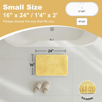 Yellow Bathroom Rugs, Ultra Soft Bath Rugs Non Slip Washable, Super Absorbent Quick Dry Small Bath Mat with Rubber Backing for Bathroom Floor, Shower, or Sink, Yellow 16" x 24"