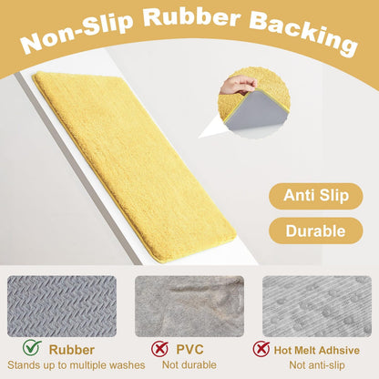 Yellow Bathroom Rugs, Ultra Soft Bath Rugs Non Slip Washable, Super Absorbent Quick Dry Small Bath Mat with Rubber Backing for Bathroom Floor, Shower, or Sink, Yellow 16" x 24"