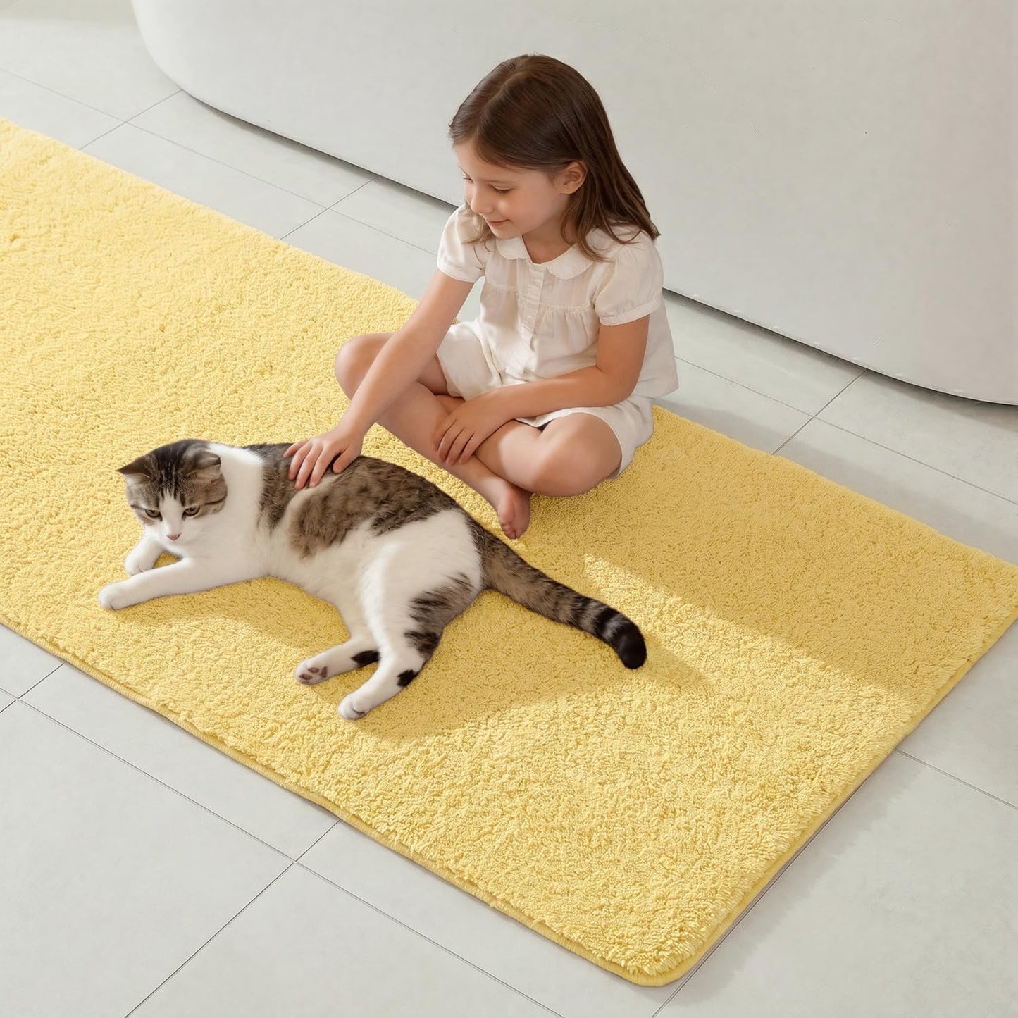 Yellow Bathroom Rugs, Ultra Soft Bath Rugs Non Slip Washable, Super Absorbent Quick Dry Small Bath Mat with Rubber Backing for Bathroom Floor, Shower, or Sink, Yellow 16" x 24"